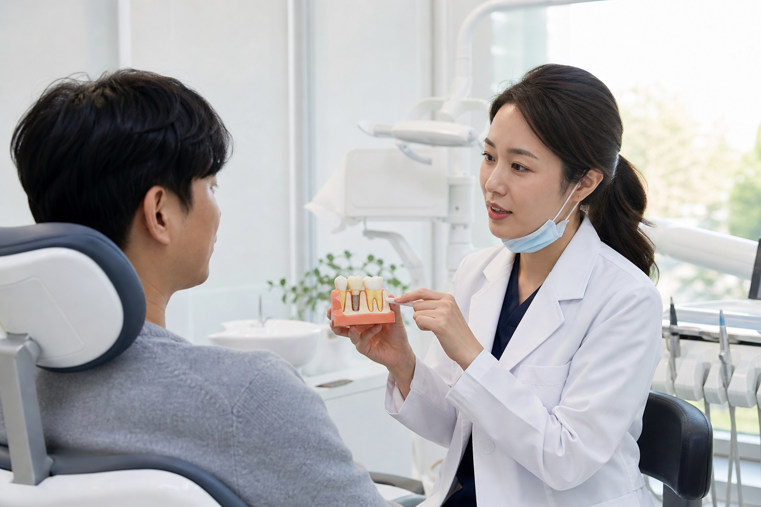 치과 검진 중 치아를 세심하게 살피는 진료 장면